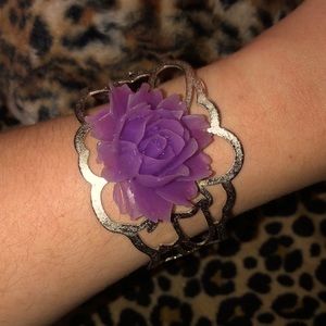 Purple Amethyst Rose Cuff Bracelet